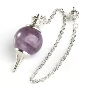Amethyst Sphere Pendulum – Silver Chain with Filigree Detail