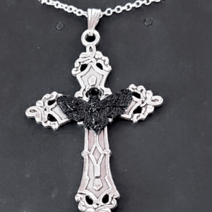 Gothic Cross Pendant with Black Moth Detail – Victorian Mourning Style