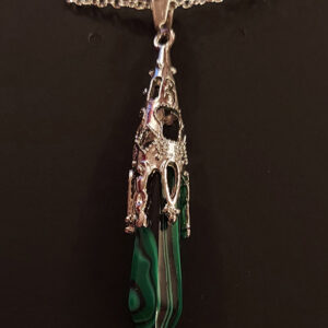 Mystic Malachite Pendant – Gothic Silver Cage Setting
