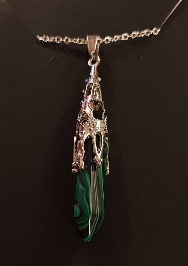 Mystic Malachite Pendant – Gothic Silver Cage Setting