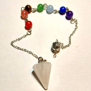Clear Quartz Chakra Pendulum – Crystal Point with Seven Chakra Beads