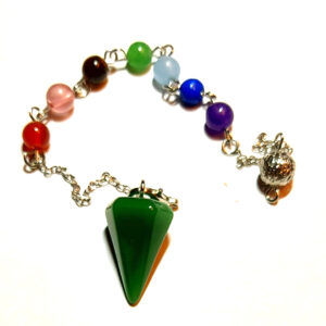 Green Aventurine Chakra Pendulum- Crystal Point with Seven Chakra Beads