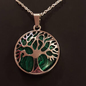 Tree of Life Pendant – Silver Filigree on Deep Green Stone