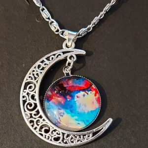 Celestial Moon Pendant Necklace – Celestial Reverie Glass & Silver Filigree Crescent