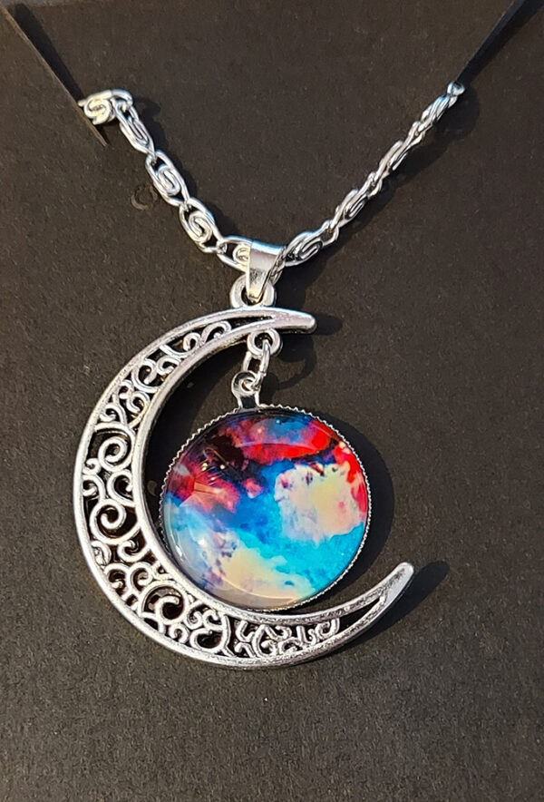 Celestial Moon Pendant Necklace – Celestial Reverie Glass & Silver Filigree Crescent