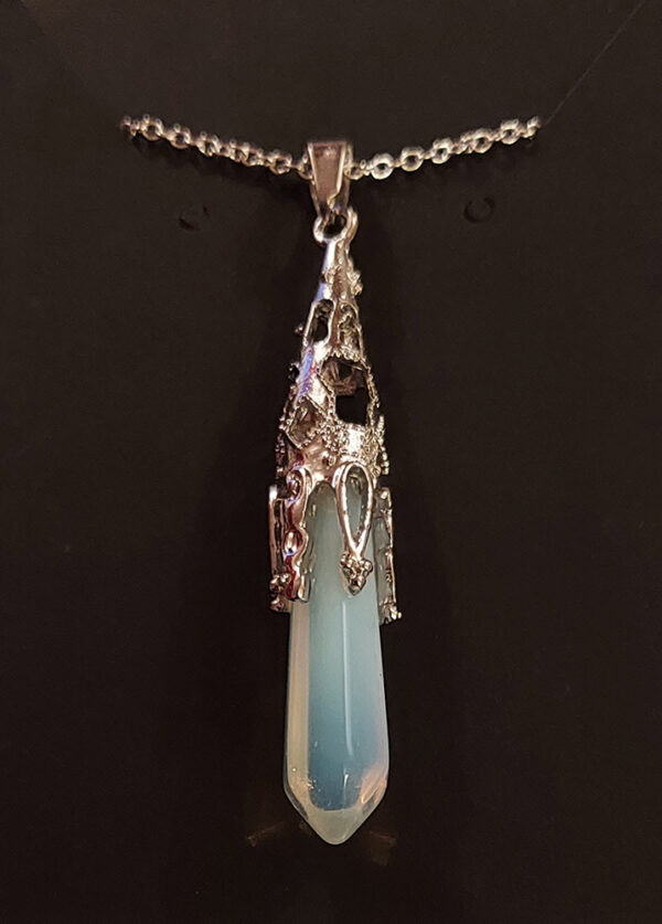 Mystical Opalite Pendant – Silver Gothic Setting