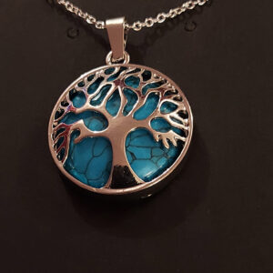Tree of Life Pendant – Silver Overlay on Marbled Sky Blue Stone